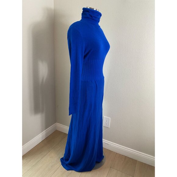 NEW Fehaute Womens 6 Blue Turtleneck Long Sleeve Maxi Dress Wool Blend - Picture 6 of 11